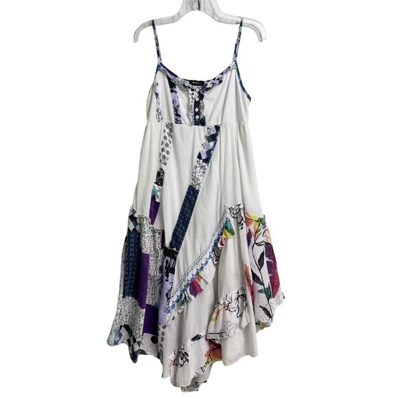 Etc. Boho Hippie Patchwork Multicolor Cotton Knit Sleeveless Midi Dress Size M - Picture 3 of 10